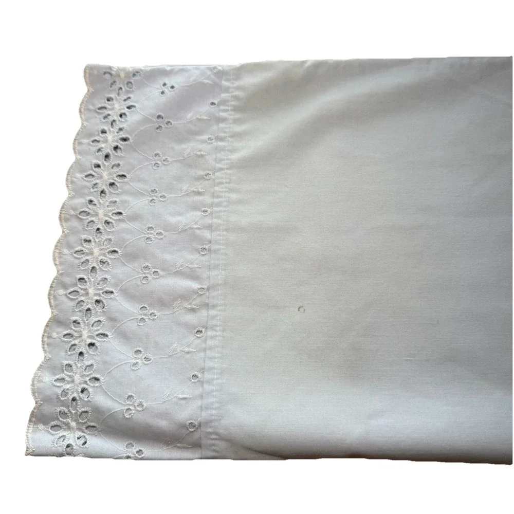 VTG Dan River Twin Sheet Set – 1‎ Flat, 1 Fitted, 2 Cases Blue Eyelet Lace USA